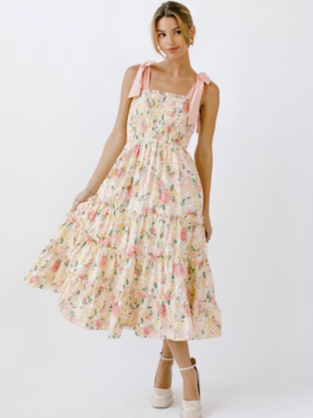 Petal & Pup Pink Floral Tie-Shoulder Midi Dress